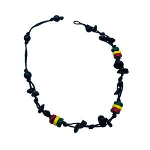 Jamaican Rastafarian Style Beaded Bracelet Black Onyx Color 10.5" Length NWOT